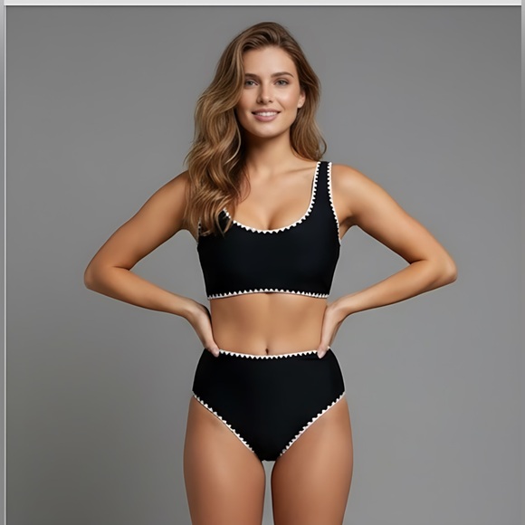 Black Whip Stitch Bikini Swimsuit - Picture 1 of 9